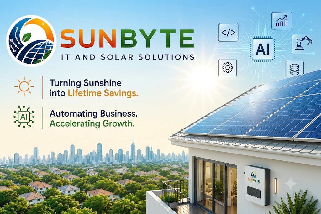 SunByte IT and Solar Solutions solar panels installed on a residential rooftop in daylight